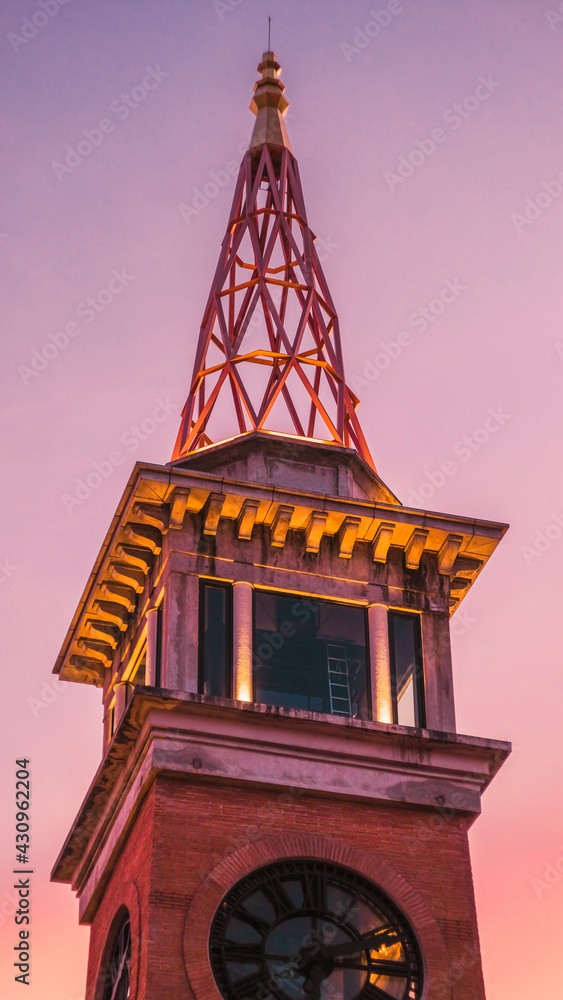 clock tower at sunset