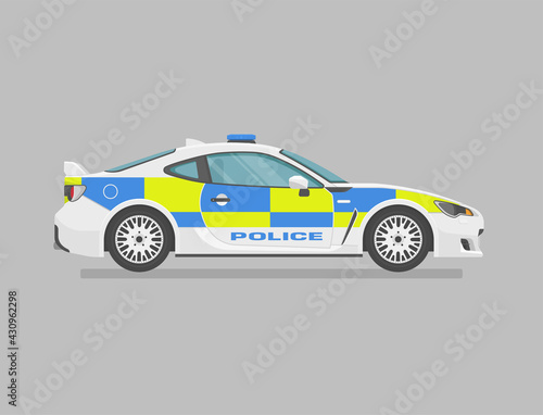 English police super car. Side view. Cartoon flat illustration. Auto for graphic and web