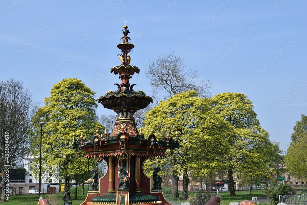 Detail of Victorian Fountain in Sunny Public Park