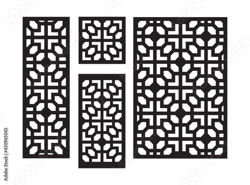 Art deco laser cut pattern. Decorative panel, screen,wall. Vector cnc panels set for laser cutting. Template for interior partition, room divider, privacy fence