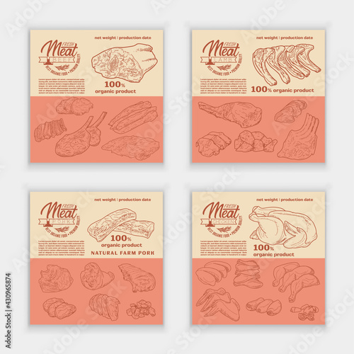 Fresh raw meat engraved design