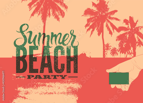 Summer Beach Party typographic grunge vintage poster design. Retro vector illustration.