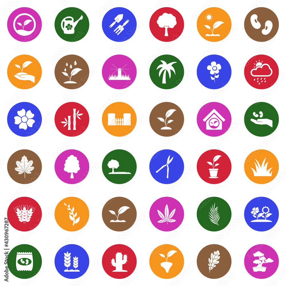 Plant Icons. White Flat Design In Circle. Vector Illustration. Plant Icons. White Flat Design In Circle. Vector Illustration.