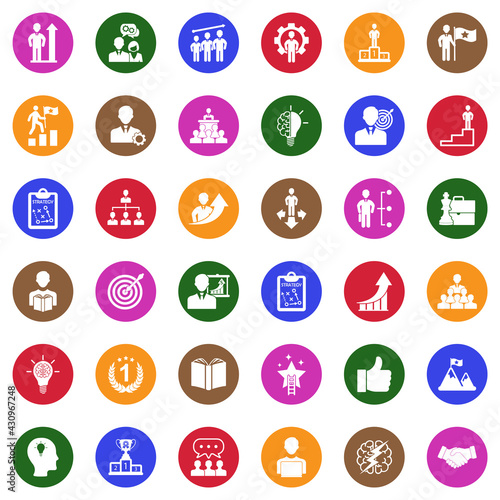 Personal Growth Icons. White Flat Design In Circle. Vector Illustration.