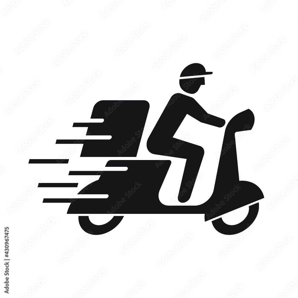 Shipping fast delivery man riding motorcycle icon symbol, Pictogram flat design for apps and websites, Isolated on white background, Vector illustration Shipping fast delivery man riding motorcycle icon symbol, Pictogram flat design for apps and websites, Isolated on white background, Vector illustration