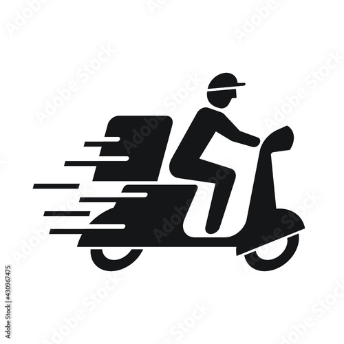 Shipping fast delivery man riding motorcycle icon symbol, Pictogram flat design for apps and websites, Isolated on white background, Vector illustration