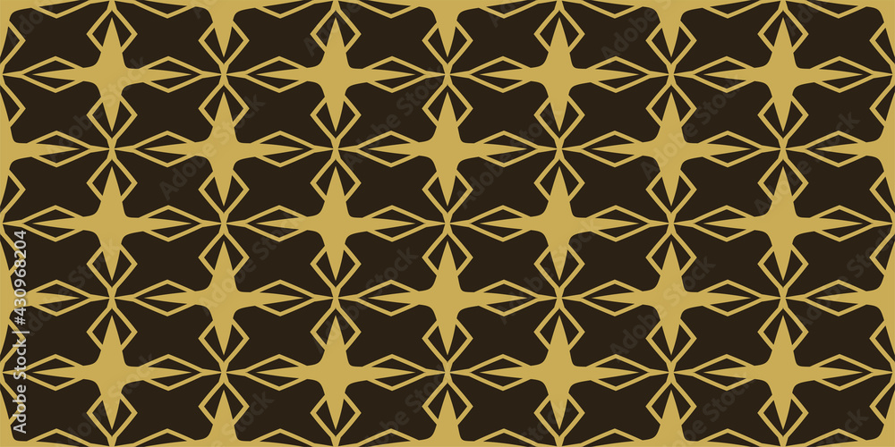 Abstract geometric background pattern gold with decorative elements on a black background, wallpaper. Seamless pattern, texture. Vector illustration