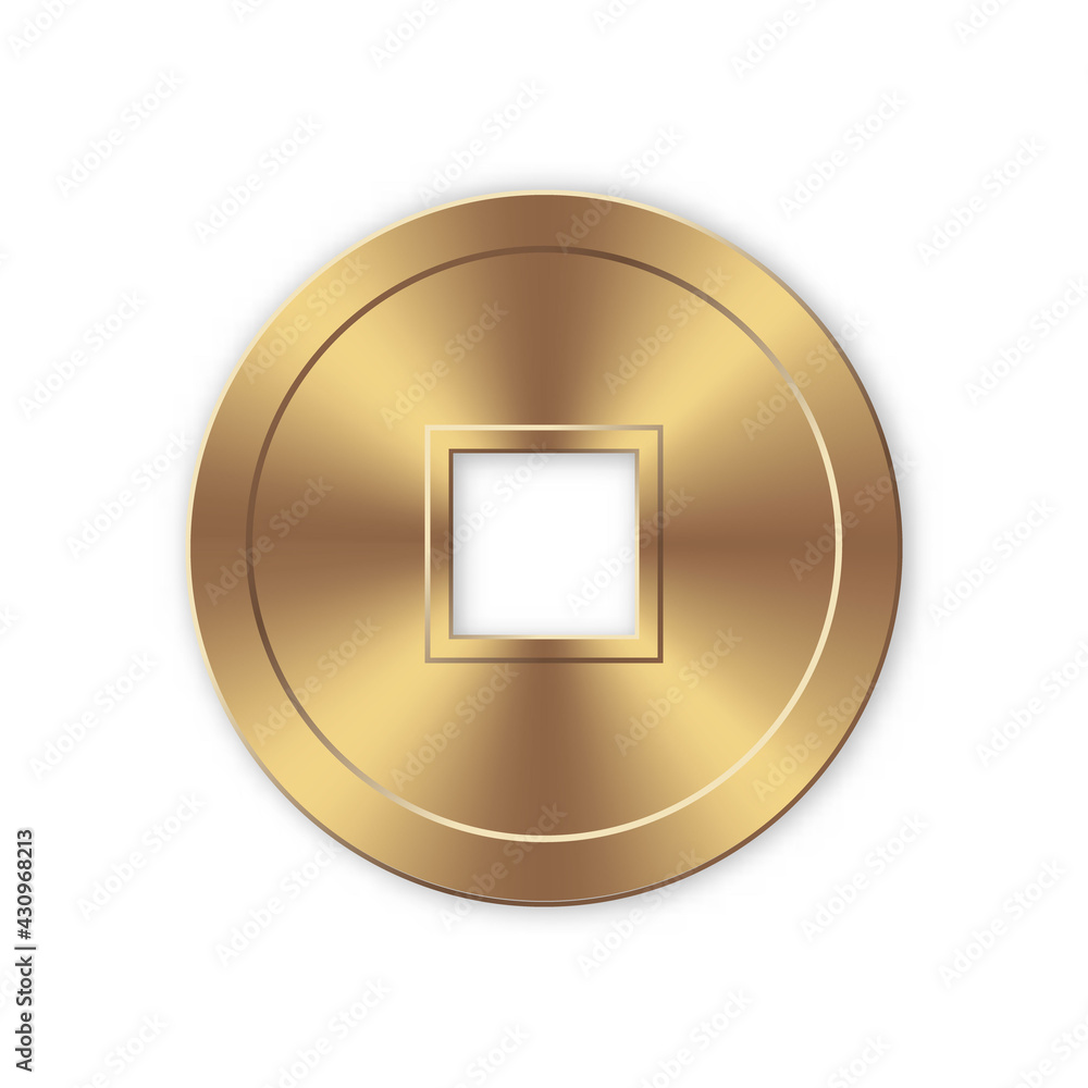 3d realistic ancient Chinese gold coin with hole 3d realistic ancient Chinese gold coin with hole