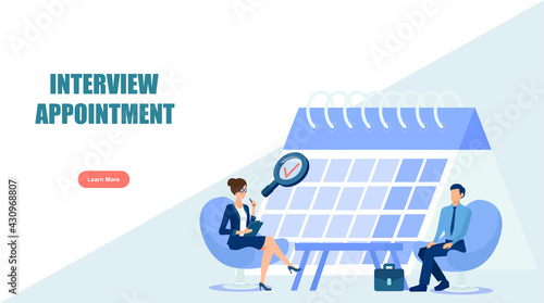 Vector of a staff manager interviewing employee candidate on a background of a calendar