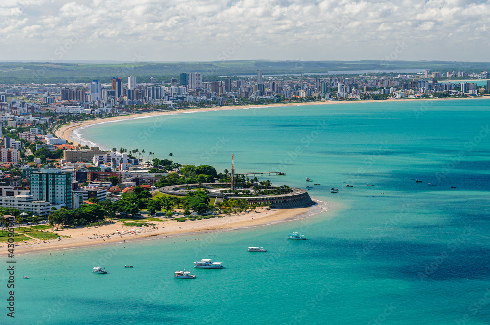 Joao Pessoa, Paraiba, Brazil on March 19, 2009. Aerial view of the city showing the beaches of Tambau and Manaira.