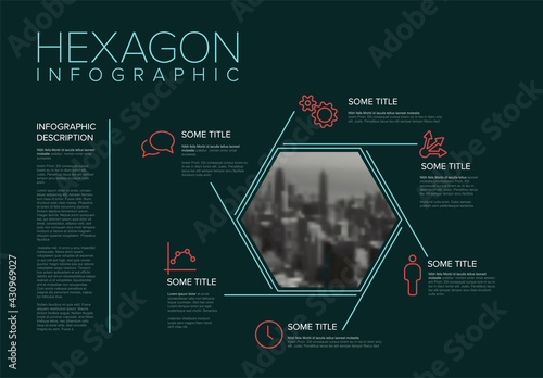 Vector Infographic thin line hexagon template with photo placeholder