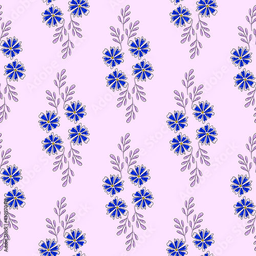 Vector seamless pattern with floral, repeating element. Pattern with a blue flower on a pink background. Use in textiles, clothing, wallpaper, design, baby backgrounds, wrapping paper.