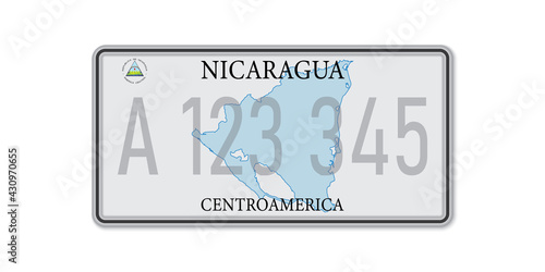 Car number plate . Vehicle registration license of Nicaragua. American Standard sizes