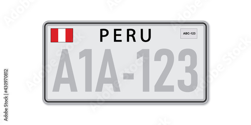 Car number plate . Vehicle registration license of Peru