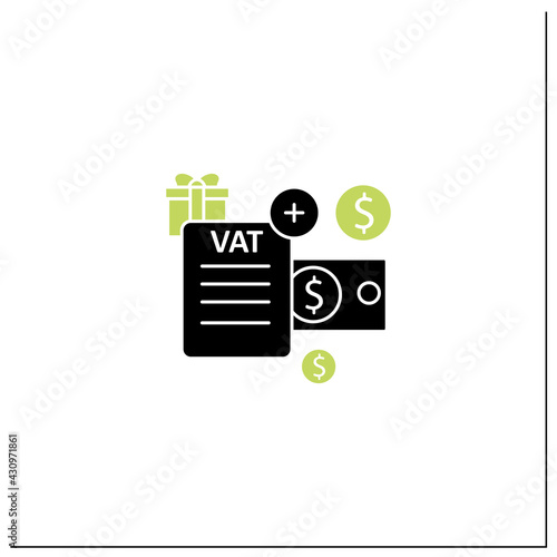 Value added tax glyph icon.Indirect tax,goods price. Paid by buyer. Universal basic income concept. Filled flat sign. Isolated silhouette vector illustration