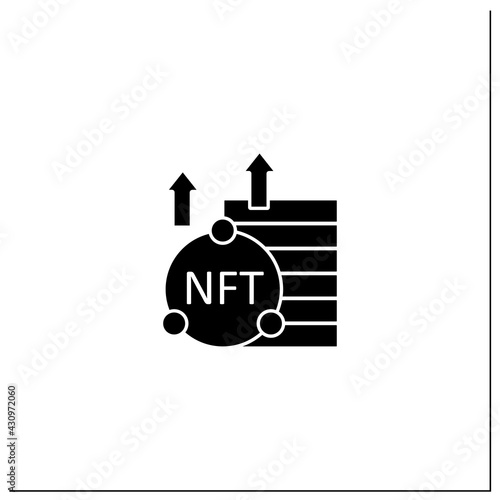 NFT asset glyph icon. Unique digital assets. Growth. Cryptocurrency concept. Filled flat sign. Isolated silhouette vector illustration