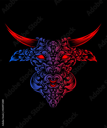 illustration bull head with ornament style