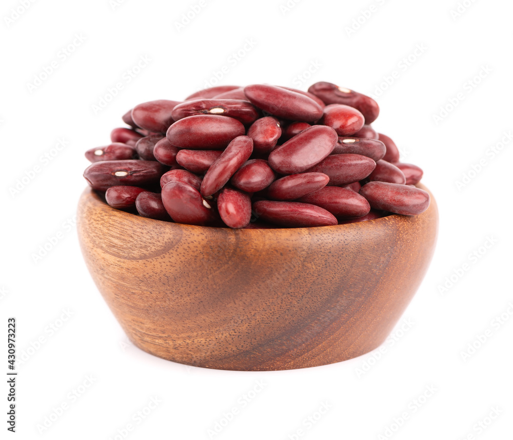 Red kidney beans in wooden bowl, isolated on white background. Rajma or Mexican Bean. Beans close up. Red kidney beans in wooden bowl, isolated on white background. Rajma or Mexican Bean. Beans close up.