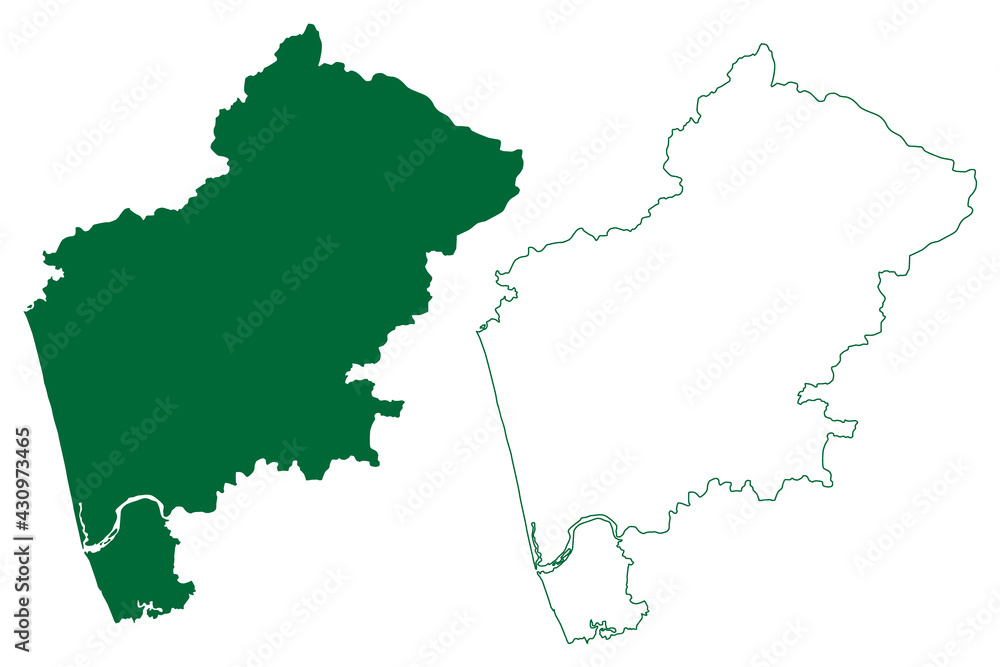 Malappuram district (Kerala State, Republic of India) map vector illustration, scribble sketch Malappuram map