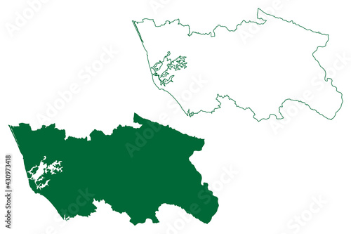 Kollam district (Kerala State, Republic of India) map vector illustration, scribble sketch Quilon map photo