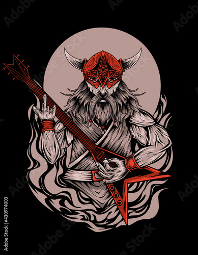 illustration vector baddas viking guitarist
