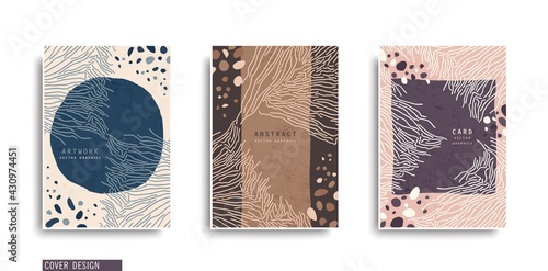 Creative covers with hand drawn doodle composition. Minimal trendy style. Chaotic thin line art print design. Vector poster layout