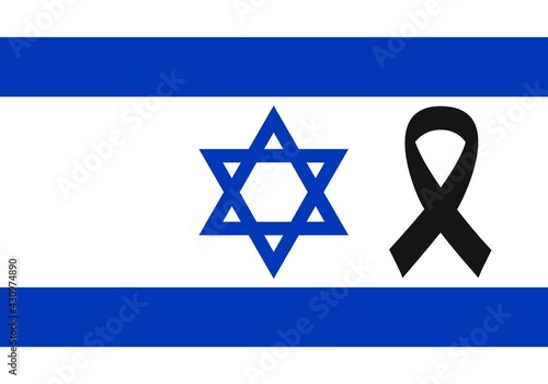 Bandera de Israel y lazo o crespón negro en señal de luto