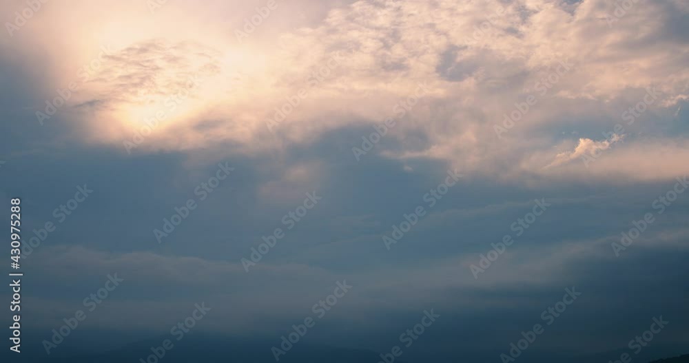Time lapse of nature environment from sunny to stormy weather. Sunny orange sunset to huge cloud sky black stormy cloud motion. Panorama big stormy rain day thunderstorm Time lapse of nature environment from sunny to stormy weather. Sunny orange sunset to huge cloud sky black stormy cloud motion. Panorama big stormy rain day thunderstorm