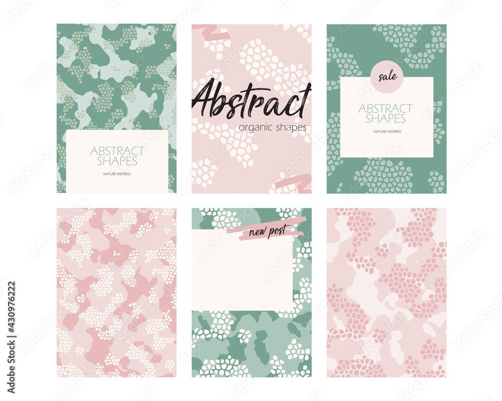 A4 vertical abstract natural organic shape background texture layout template for booklet, flyer, brochure, magazine cover, social media blog story post in spring summer pastel color