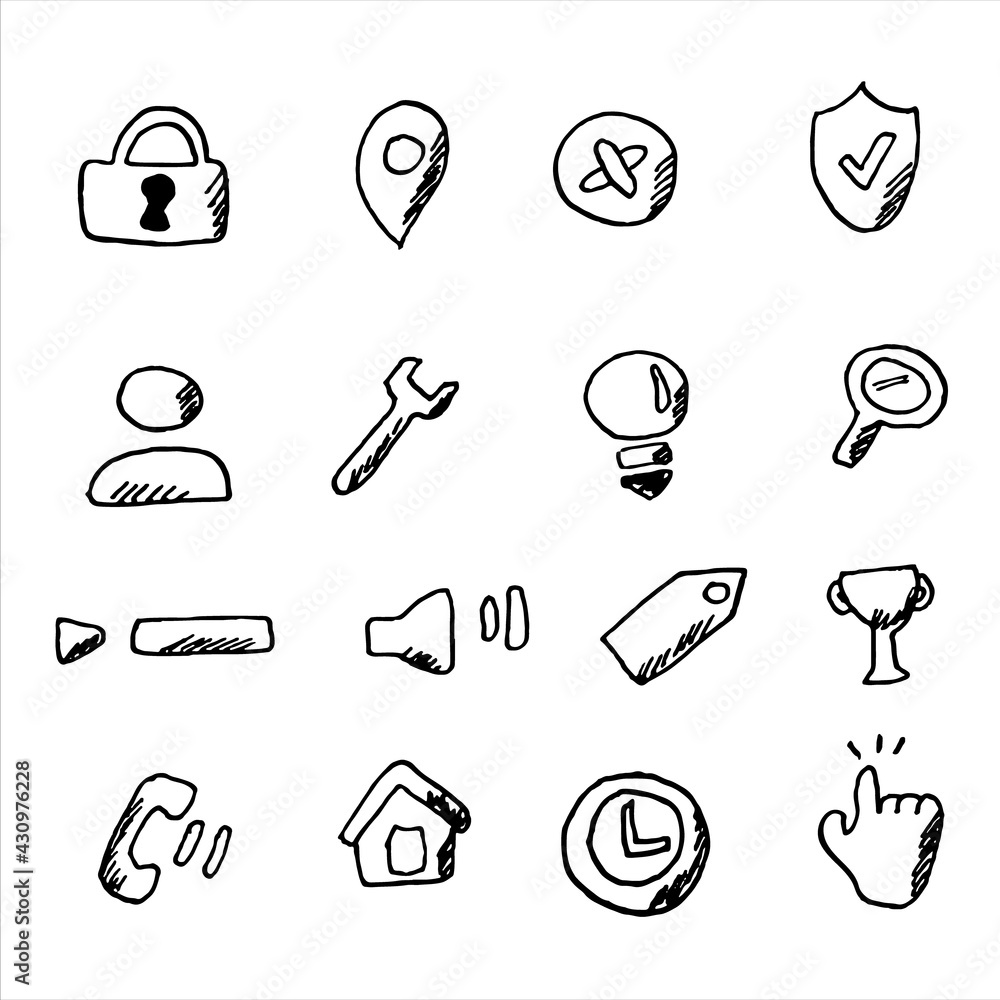 Vector hand drawn set of icons for web Vector hand drawn set of icons for web