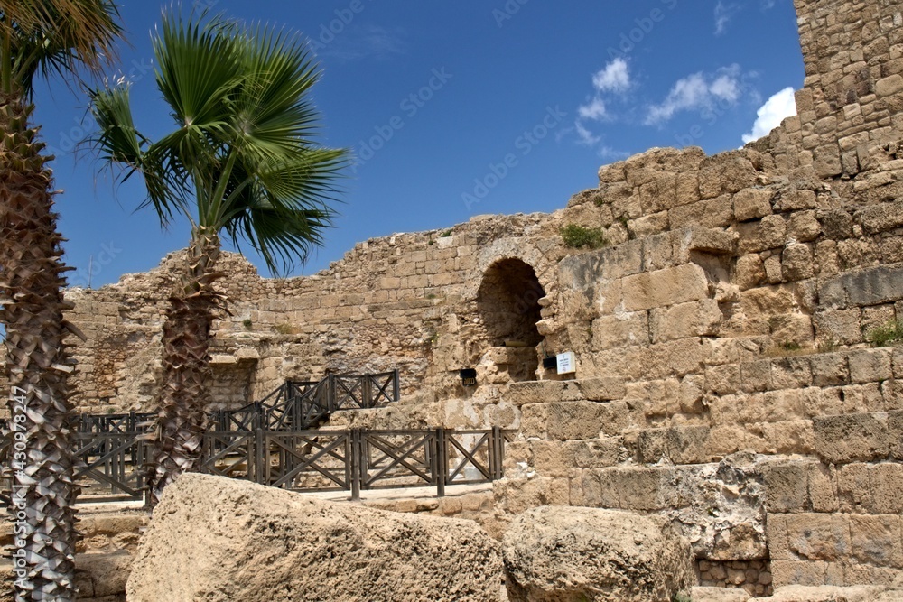 Caesarea Maritima, the ruins of the ancient city. The town was founded between 22 and 10 BC. Herodes the Great. Israel.