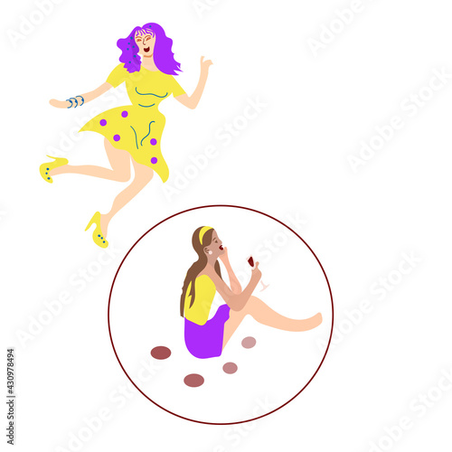 Introvert vs extravert. Introverted girl character, flat happy men and woman dancing. Extraversion, Introversion vector concept