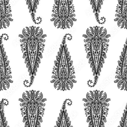 Seamless pattern paisley ornament folk flower.Floral motif rustic paisley style.The elegant ethnic print fabric.