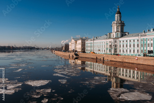 beautiful view of the icebreaker in St. Petersburg in early spring