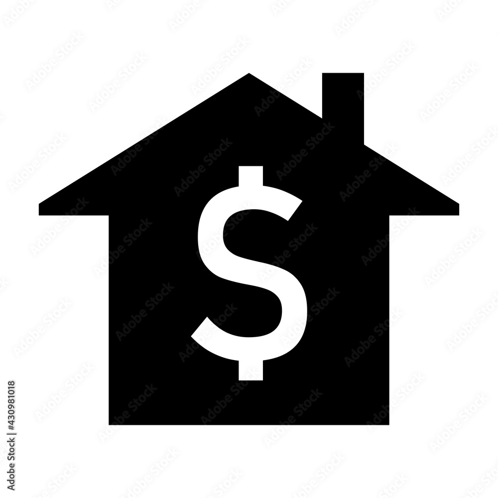 House Symbol with a US Dollar Currency Sign Flat Icon. Vector Image.