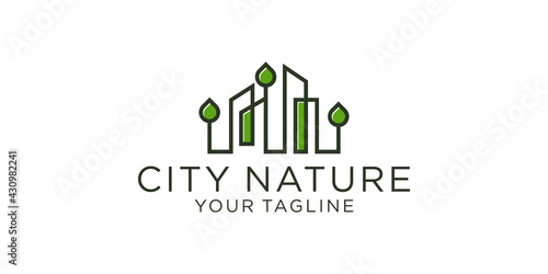Building logo with eco symbol in green color design template