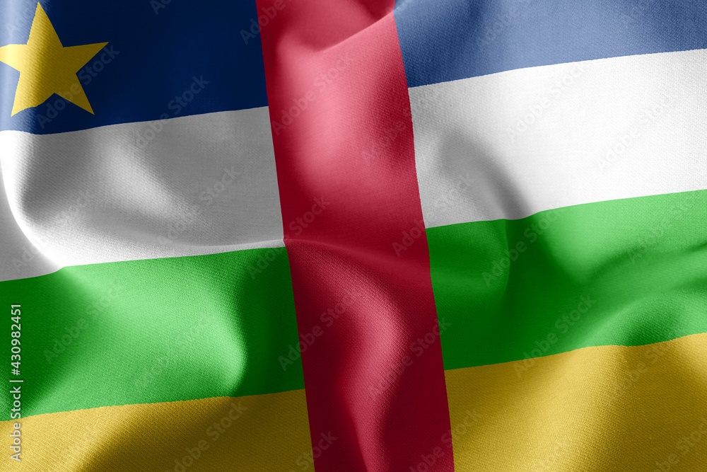 3D rendering illustration closeup flag of Central African Republ 3D rendering illustration closeup flag of Central African Republ