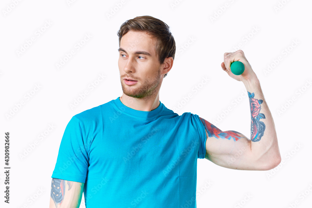 athletic man with inflated arm dumbbell biceps workout athletic man with inflated arm dumbbell biceps workout