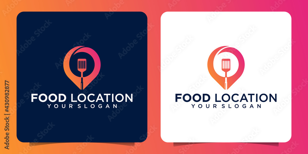 food location logo design, with the concept of a pin icon combined with a spatula food location logo design, with the concept of a pin icon combined with a spatula