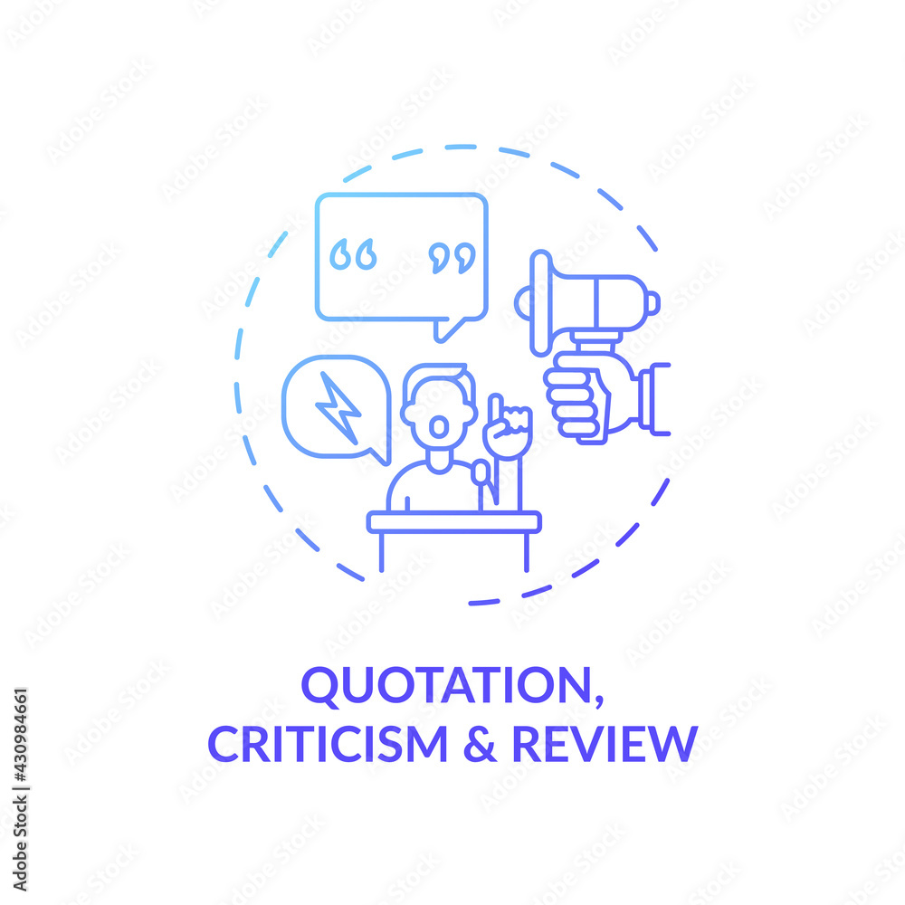 Quotation, criticism and review concept icon. Exception to copyright idea thin line illustration. Copyright works extracts for view point demonstration. Vector isolated outline RGB color drawing Quotation, criticism and review concept icon. Exception to copyright idea thin line illustration. Copyright works extracts for view point demonstration. Vector isolated outline RGB color drawing