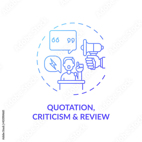 Quotation, criticism and review concept icon. Exception to copyright idea thin line illustration. Copyright works extracts for view point demonstration. Vector isolated outline RGB color drawing