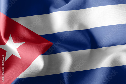 3D rendering illustration closeup flag of Cuba. Waving on the wi