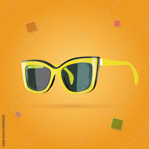 Yellow sunglasses on orange background. Summer vacation or shopping sale creative advertisement. Vector Illustration