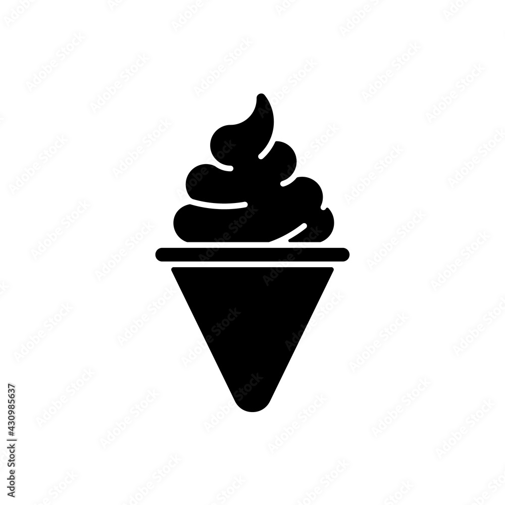 Ice cream cone black glyph icon. Cone-shaped frozen pastry. Soft serve. Frozen ingredients. Mixture from milk, sugar. Waffle cone, poke. Silhouette symbol on white space. Vector isolated illustration Ice cream cone black glyph icon. Cone-shaped frozen pastry. Soft serve. Frozen ingredients. Mixture from milk, sugar. Waffle cone, poke. Silhouette symbol on white space. Vector isolated illustration