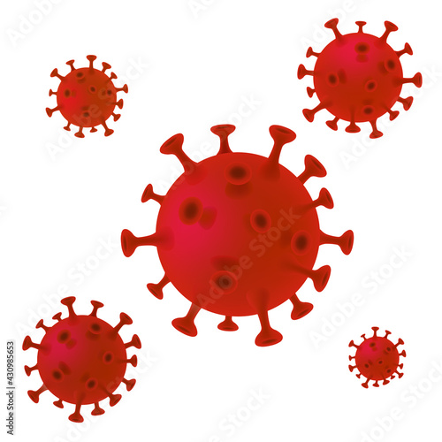 Covid-19 Coronavirus cell on white background, Red germs microorganism virus disease