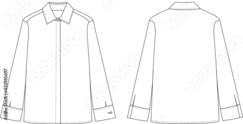 Cotton shirt vector illustration isolated, front and back view. Technical drawing for fashion brands
