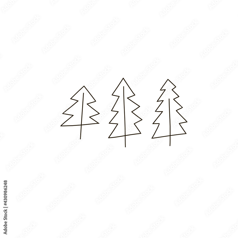 Linear minimalistic Christmas tree vector illustration set isolated on white. Abstract Xmas modern line art pine tree clipart collection. Seasonal winter holidays geometric doodle graphic design