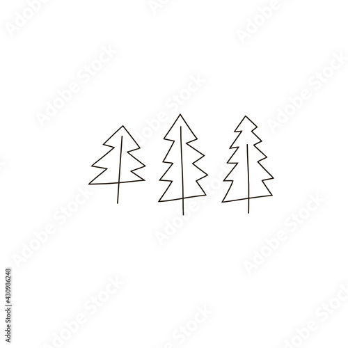Linear minimalistic Christmas tree vector illustration set isolated on white. Abstract Xmas modern line art pine tree clipart collection. Seasonal winter holidays geometric doodle graphic design