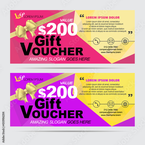 Vector illustration, Gift voucher template with colorful pattern, cute gift voucher certificate coupon design template, Gift certificate