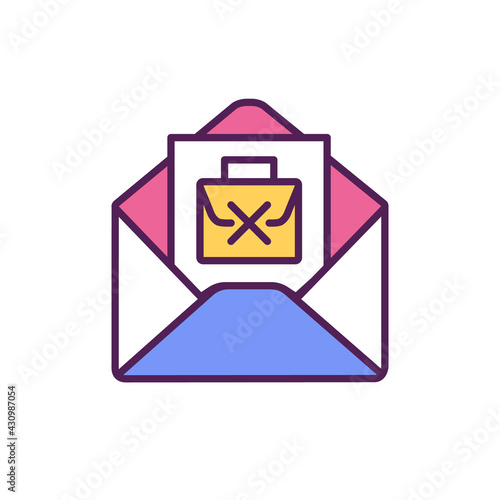 Write resignation letter RGB color icon. Submit your written notice. Resignation item for leaving job. Notice of termination your employer. Send email. Isolated vector illustration